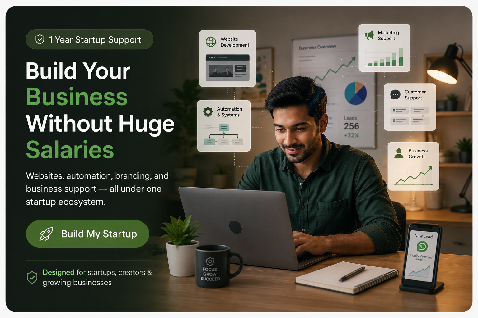 1 Year Startup Support - Build your business without huge salaries